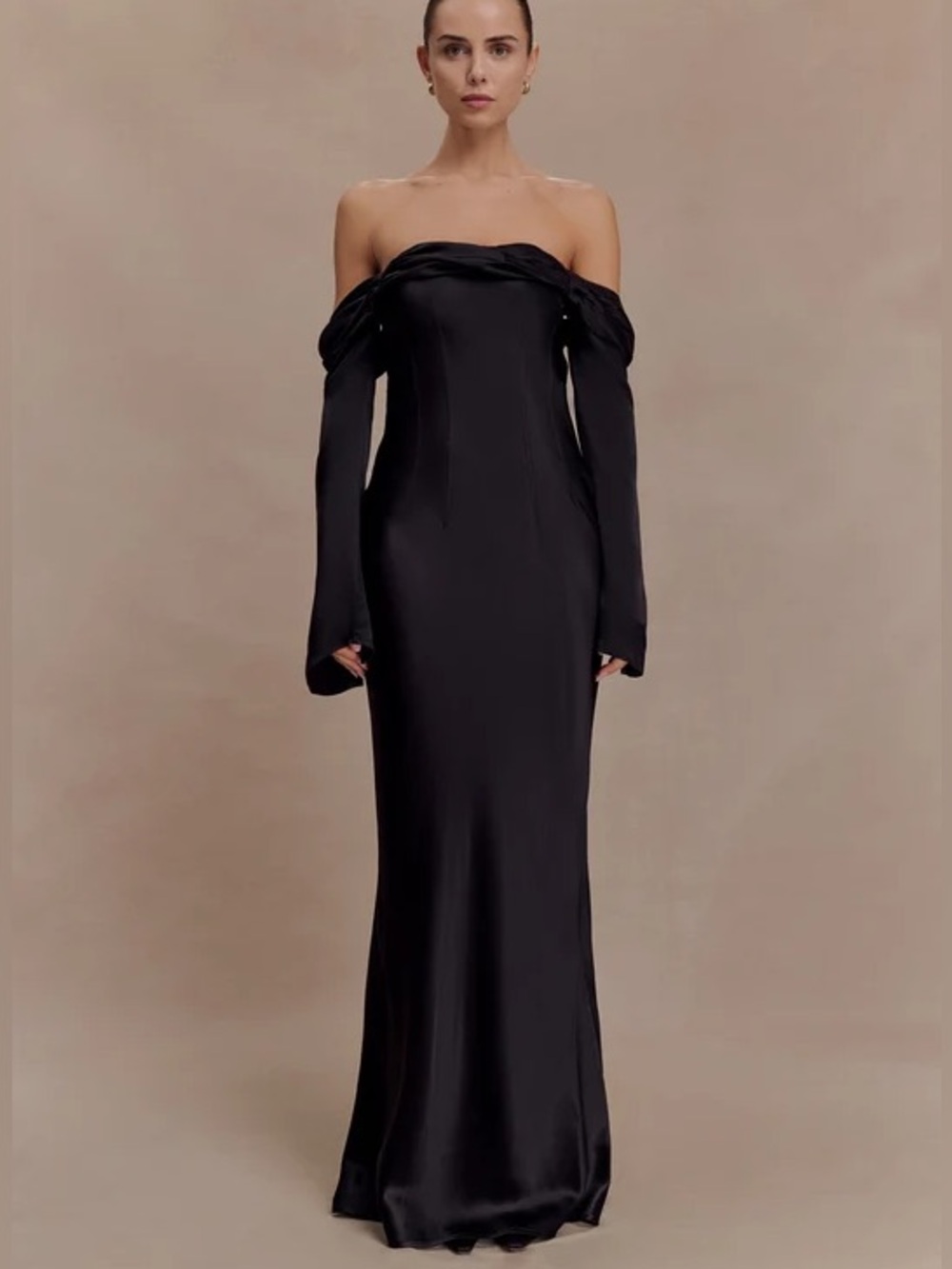 Meshki Giselle Off Shoulder Cowl Neck Maxi Dress in Black Size Small Formal Gown